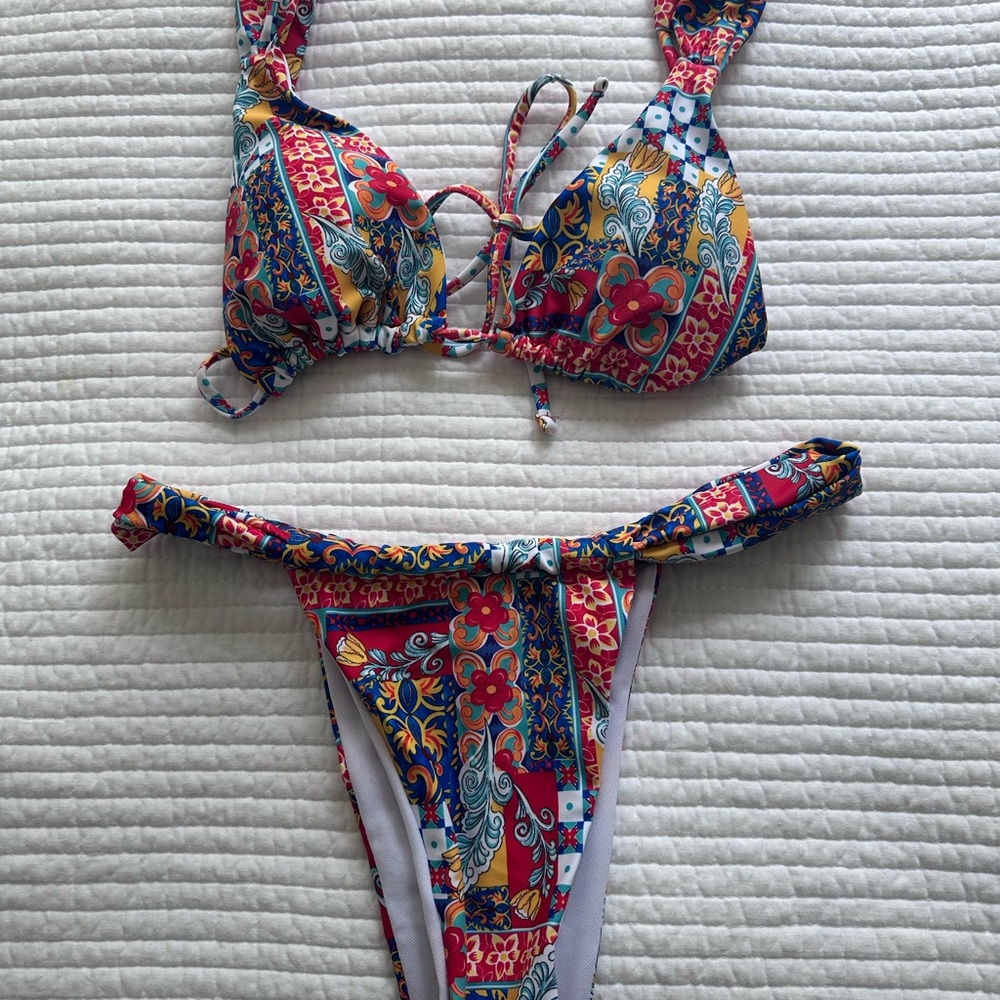 Red Mediterranean vibe high waisted bikini